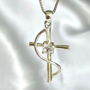 ADI# Sterling Silver Cross with Cz Accent & 18” Sterling Chain